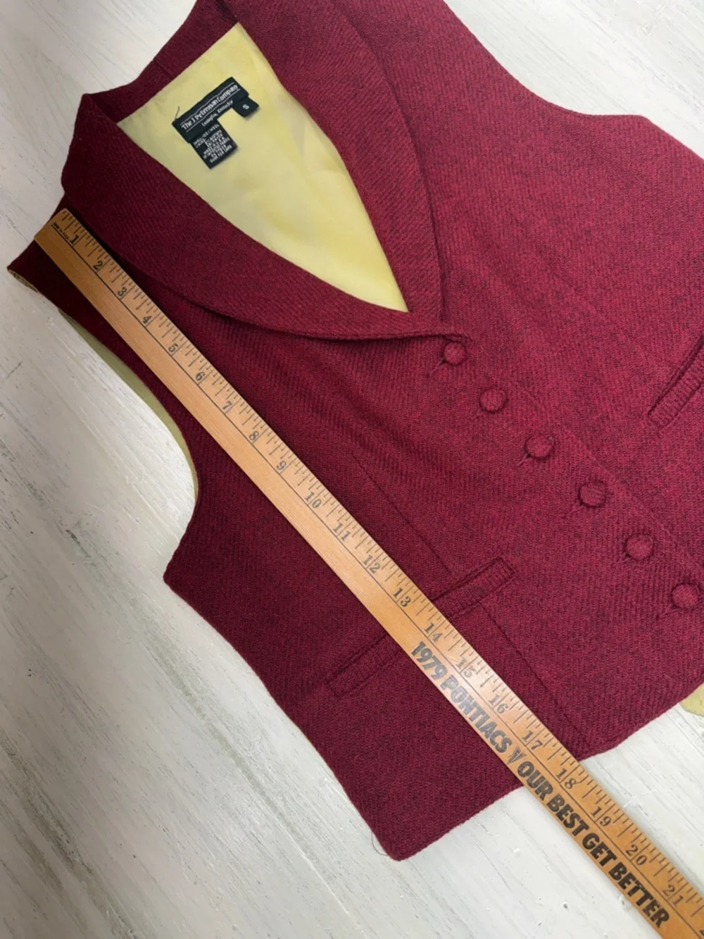90s VTG The J. Peterman Company Deep Burgundy Shawl-Collar Wool Vest Sz S
